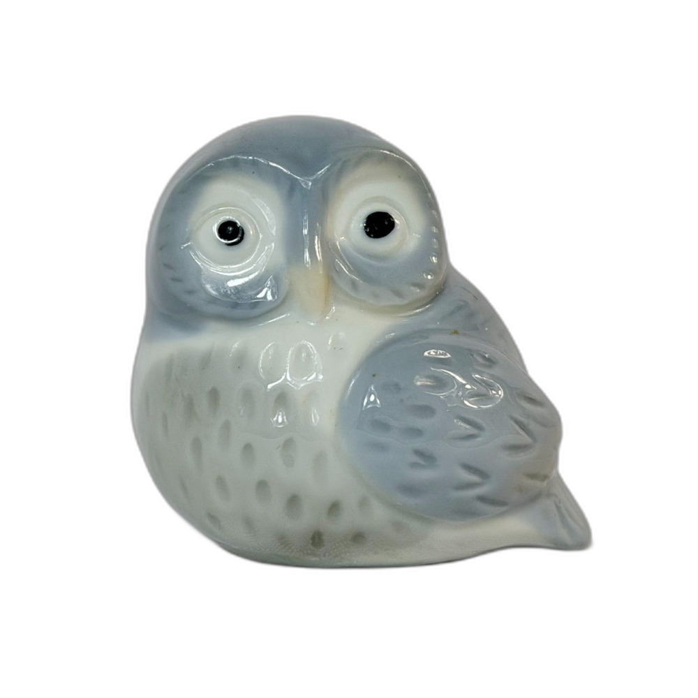 Vtg Glazed Ceramic Owl Figurine OMC Japan Otagiri No Label Light Blue Woodland